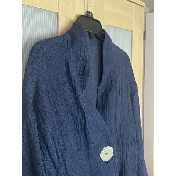 Sandra Soulos Linen Blue Women's Tunic Top Sz 12 Gauzy Lagen Art Coastal Casual - Picture 4 of 5